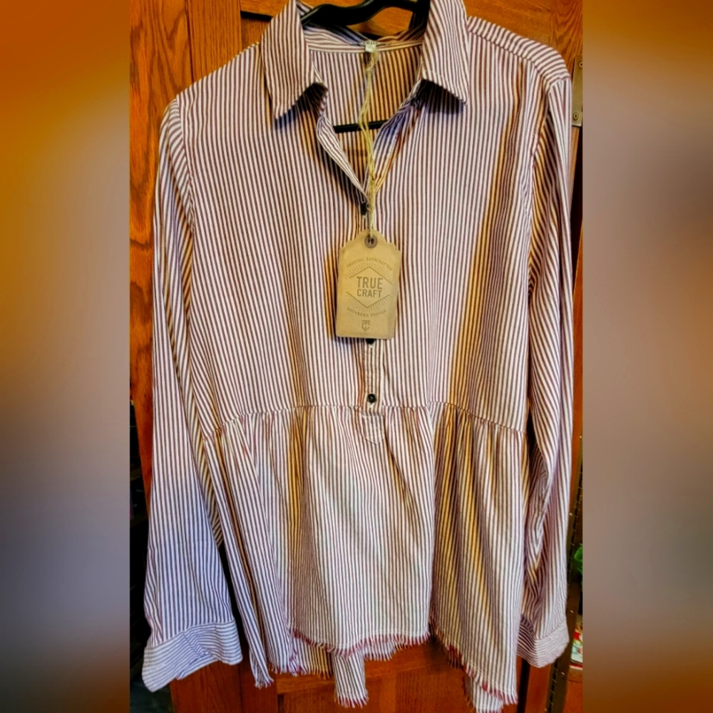 True Craft Ladies Oxford Peplum Blouse XL